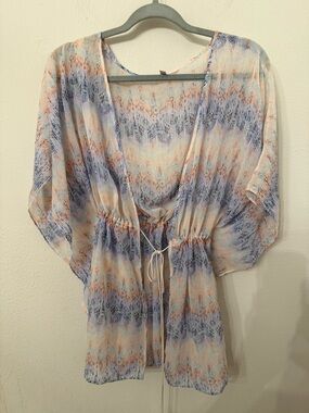 Victoria's Secret Sheer Watercolor Stripe Cover-Up in Blue and Peach